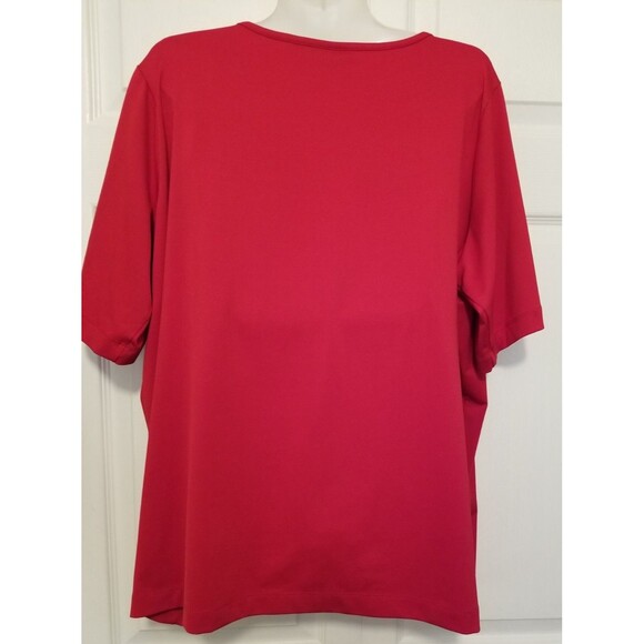 Susan Graver Women's Top True Red Size 1X Button Sleeve Accent Round Neck - Picture 3 of 5